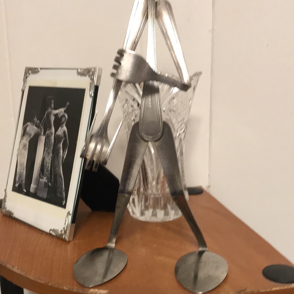 Fork n spoon art form /person done w stainless steel spoons/forks. 12” high - Picture 7 of 8